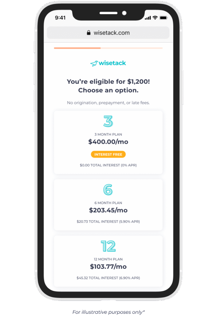 Wisetack product - offer screen - $1,200