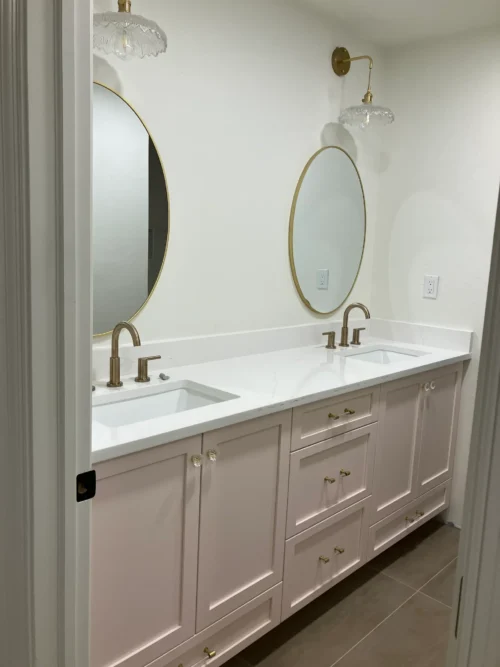 Double-Vanity Bathroom with Gold Trim